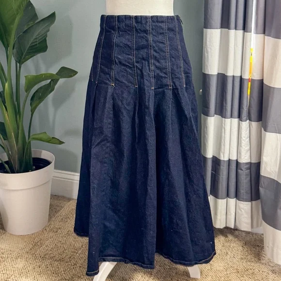 Free Assembly Blue Denim Midi Skirt Size 14 High Waist - Picture 8 of 8